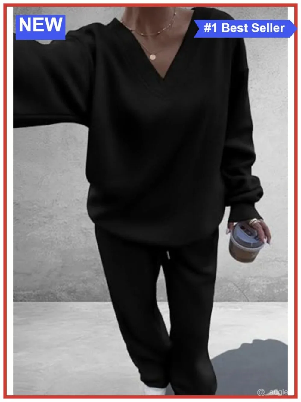Women's 2 Piece Lounge Set Knit Sweatshirt Wide Leg Sweatpants
